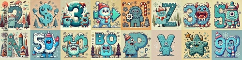 Cartoon Winter Monsters Lettering Typeface. AI generated illustration