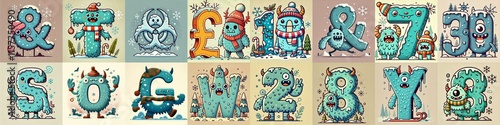 Cartoon Winter Monsters Lettering Typeface. AI generated illustration