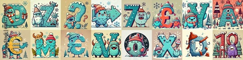 Cartoon Winter Monsters Lettering Typeface. AI generated illustration