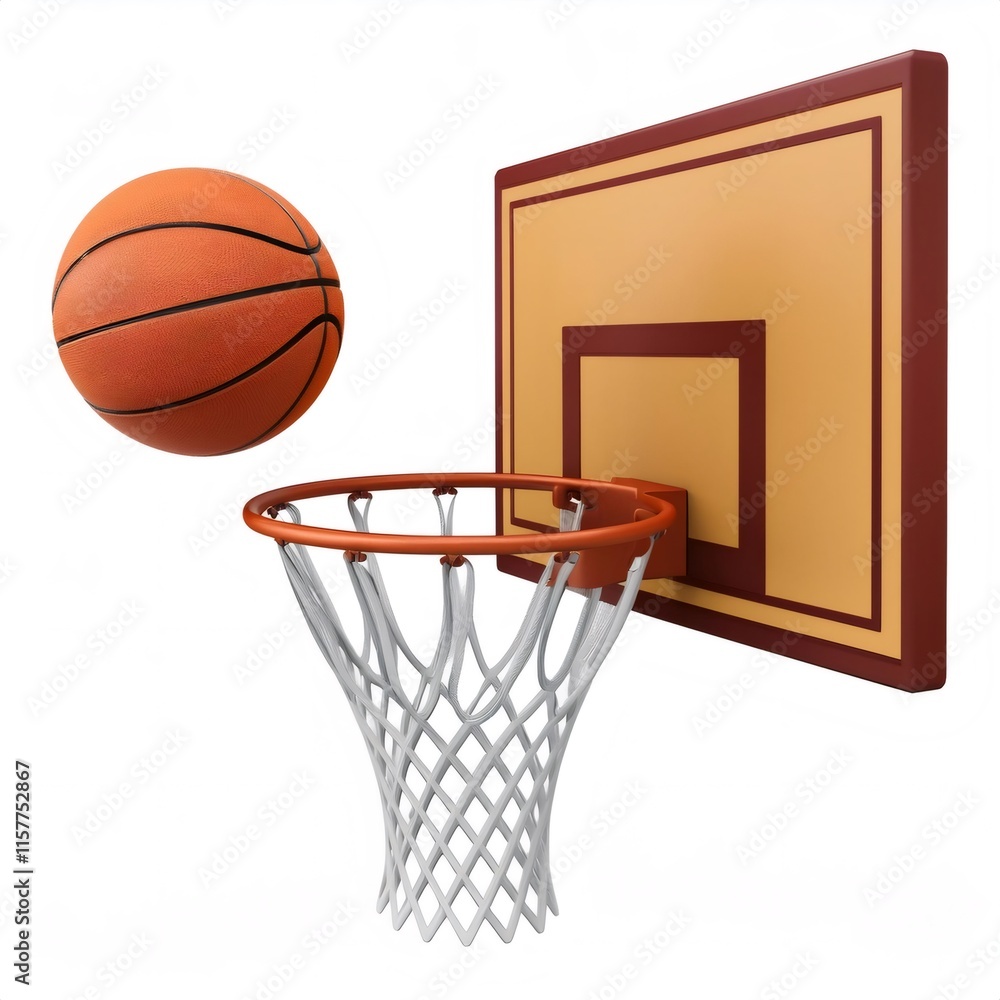 3d rendering of a basketball swishing through the net of a basketball hoop, isolated on white background 3d rendering of a basketball swishing through the net of a basketball hoop, isolated on white background