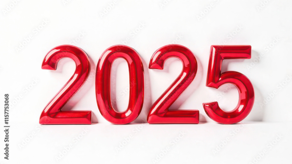 Red shiny 3d 2025 numbers on white background Red shiny 3d 2025 numbers on white background