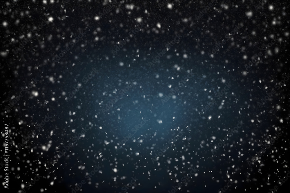 Obraz premium Falling realistic natural snowflakes overlay from top to bottom, festive holiday scene, calm snow for digital composition and photo composite with black background, flakes motion
