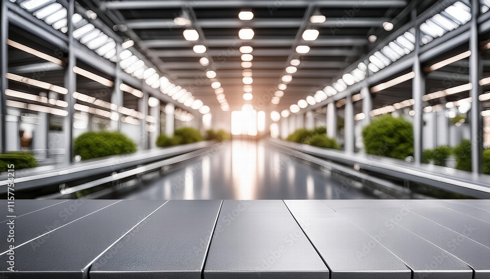 Clean and Polished Metallic Assembly Line Surface with a Blurred Dynamic Factory Background A Perfect Representation of Modern Manufacturing Efficiency and Innovation in Industrial Settings Clean and Polished Metallic Assembly Line Surface with a Blurred Dynamic Factory Background A Perfect Representation of Modern Manufacturing Efficiency and Innovation in Industrial Settings