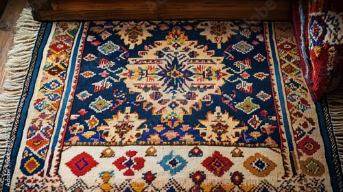 Intricate Handwoven Traditional Rug with Vibrant Colors photo