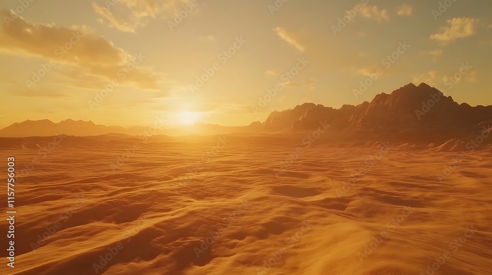 Golden Hour Desert Landscape: Wide Shot Photo of Gently Shifting Sands at Sunset. AI Generated Golden Hour Desert Landscape: Wide Shot Photo of Gently Shifting Sands at Sunset. AI Generated