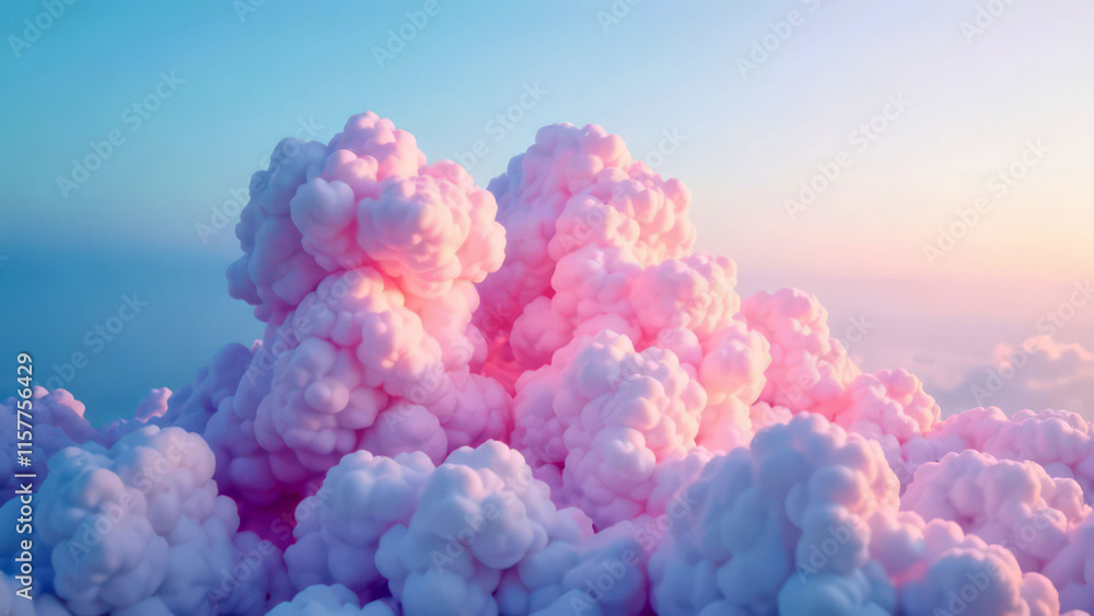 Fototapeta premium Surreal pink and white clouds in a vibrant sunset sky