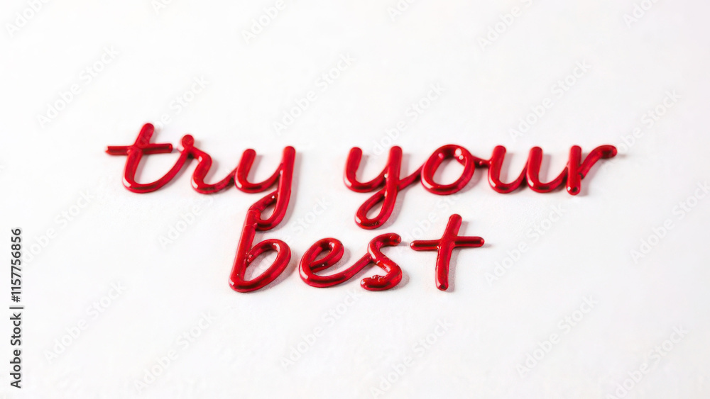 Red handwritten motivational message: try your best on white surface Red handwritten motivational message: try your best on white surface