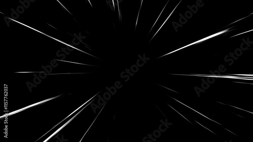 White anime manga speed lines against black background. Cartoon comic fast motion video.