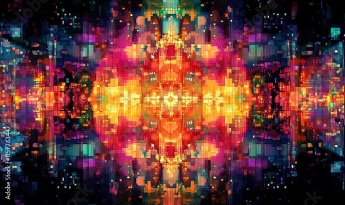 Wallpaper Mural Distorted neon fractals shift into chaotic glowing glitch art patterns., Generative AI Torontodigital.ca