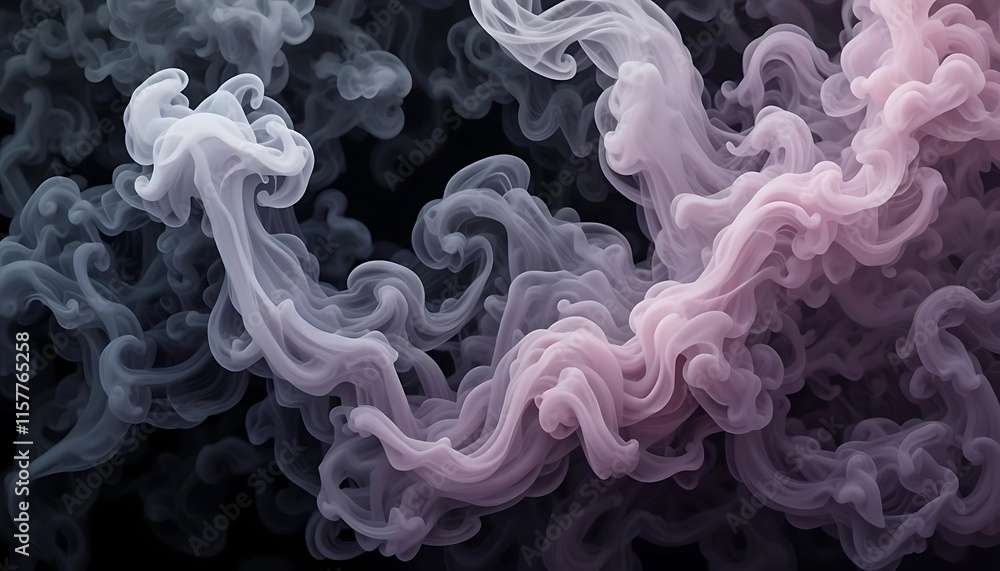 Obraz premium Abstract Smoke Misty Fog on Black Background with Texture Overlays Design Element