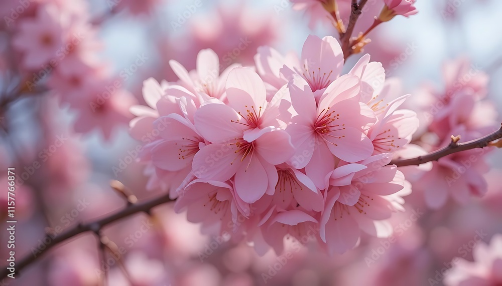 Delicate Pink Cherry Blossoms in Full Bloom with Serene Floral Arrangement Delicate Pink Cherry Blossoms in Full Bloom with Serene Floral Arrangement