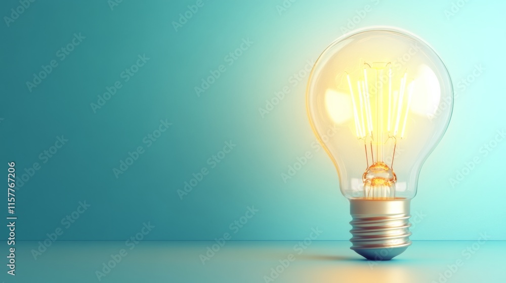 Bright Light Bulb on Flat Surface with Soft Color Background Bright Light Bulb on Flat Surface with Soft Color Background