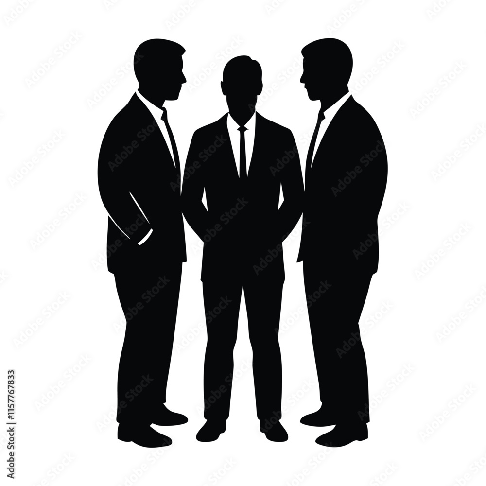 a black silhouette of three men standing in a circle and facing each other. a black silhouette of three men standing in a circle and facing each other.