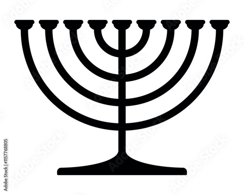 Hanukkah menorah, black and white vector silhouette illustration of hanukkiah nine-branched candelabrum