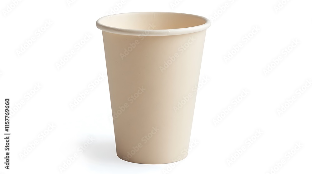Creamy Beige Paper Cup Mockup: Close-Up Product Photo on Pure White Background. AI Generated Creamy Beige Paper Cup Mockup: Close-Up Product Photo on Pure White Background. AI Generated