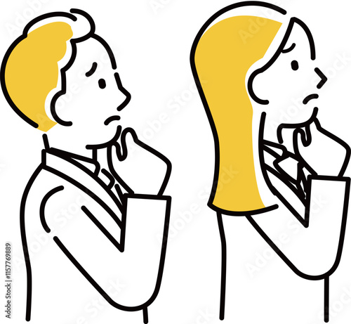 定番　伝わる 人物イラスト　制服男女横向き困る