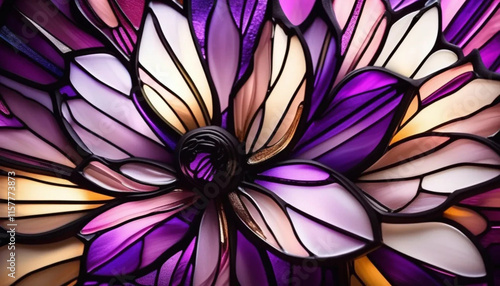 Purple stained glass flowers as a background. 