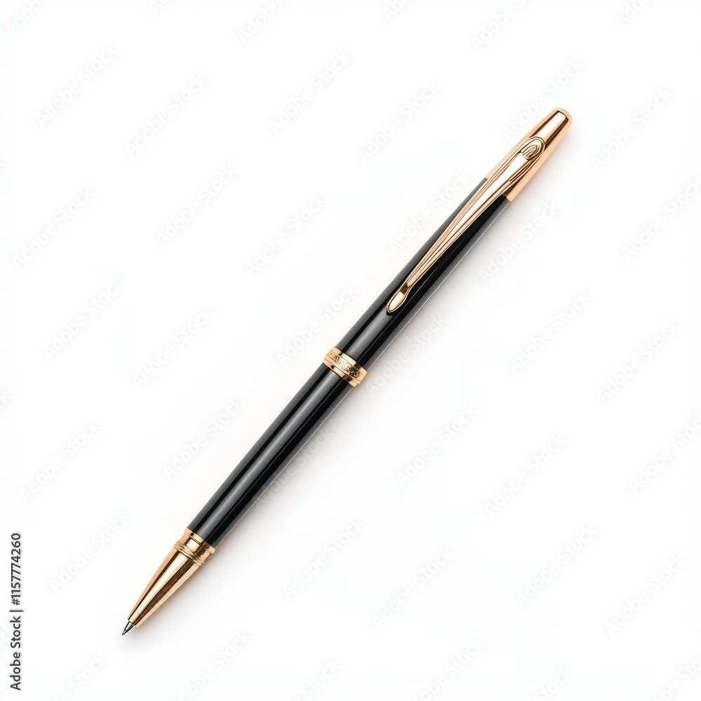 A sleek and elegant black pen with gold accents, perfect for professional settings and writing tasks. A sleek and elegant black pen with gold accents, perfect for professional settings and writing tasks.