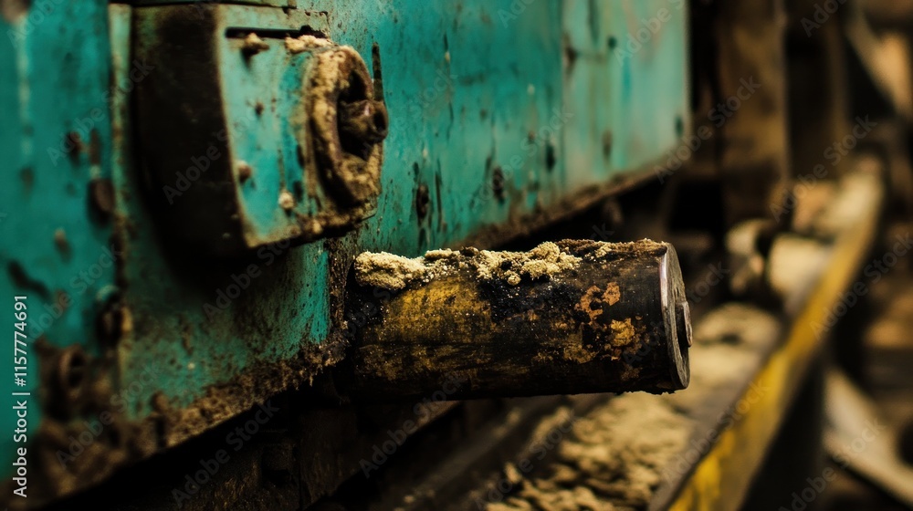 Rustic Teal Machine Detail: A Close-Up of Worn Metal and Grime Rustic Teal Machine Detail: A Close-Up of Worn Metal and Grime