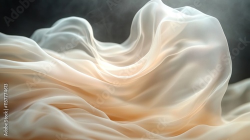 A flowing fabric creates an ethereal, soft visual effect with gentle light and movement.