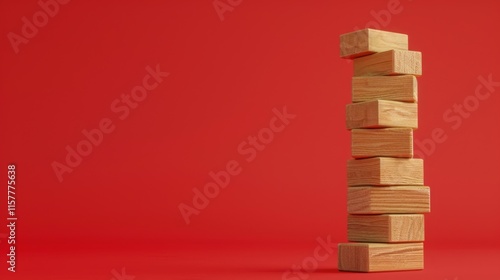 Wallpaper Mural Wooden block tower on a light red background, showcasing a bold and vibrant minimalist design. Torontodigital.ca