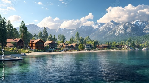 Scenic View of Lake Tahoe and Surrounding Homes