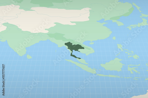 Thailand highlighted on a detailed map, geographic location of Thailand.