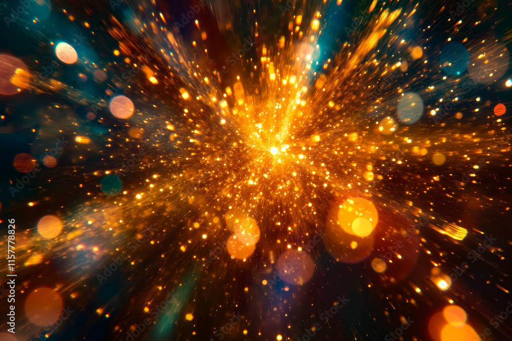 A bright explosion of light and stars on a dark background A bright explosion of light and stars on a dark background