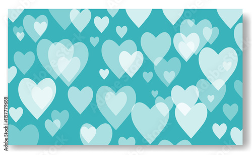Soft turquoise background filled with overlapping light blue hearts ideal for Valentines Day celebrations