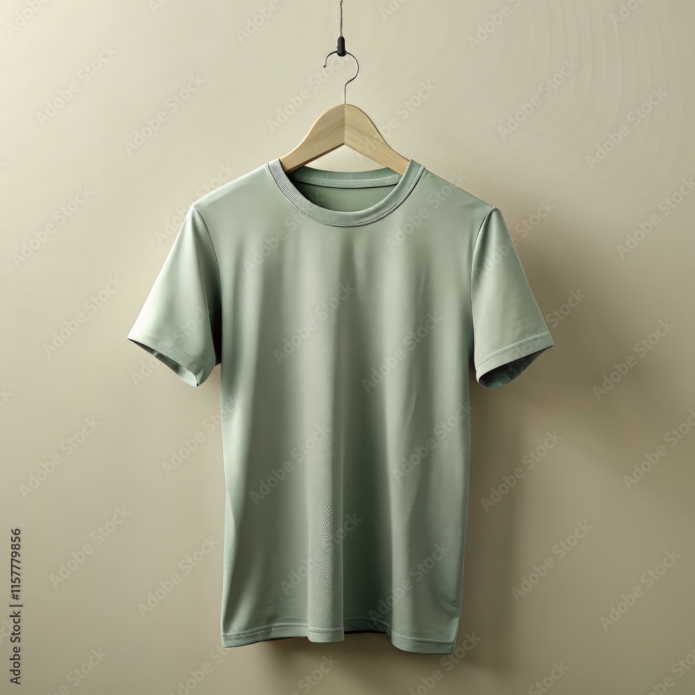 Minimalist Tee Hanging on a Hook Against a Simple Beige Background. Generative AI Minimalist Tee Hanging on a Hook Against a Simple Beige Background. Generative AI