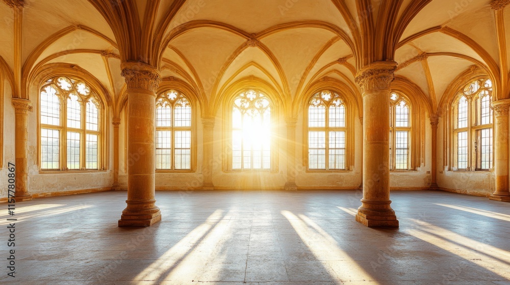Fototapeta premium Sunlit Architecture with Intricate Columns and Windows