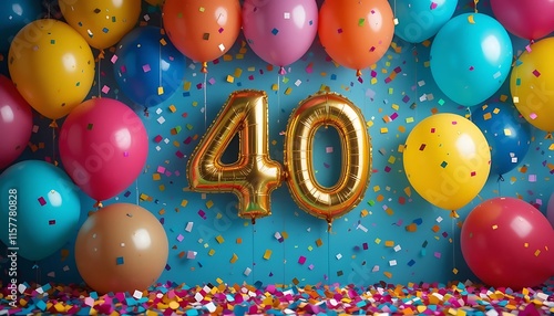 Joyful 40th Birthday Party Celebration with Colorful Balloons and Confetti