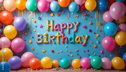 Vibrant Birthday Backdrop with Balloons and Festive Decorations