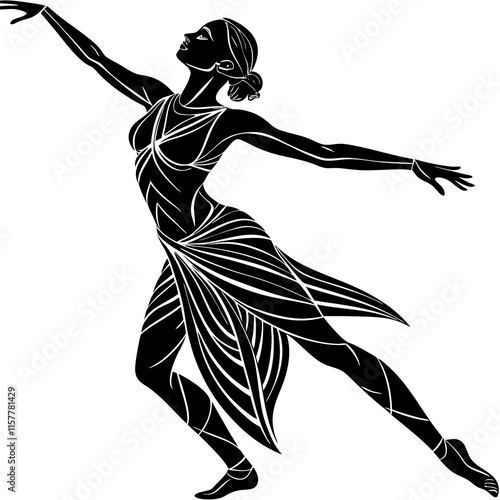 Dynamic Dancer in Mid-Air Leap - Black and White Silhouette Illustration