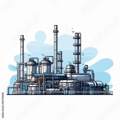 Modern petroleum refinery plant with tanks and pipes for oil processing