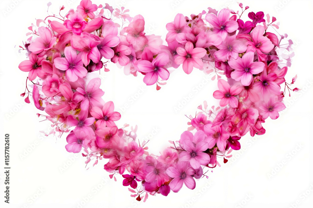 Obraz premium A heart made of pink flowers on a white background