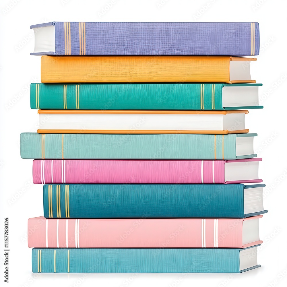 Fototapeta premium A vibrant stack of colorful books arranged neatly, representing knowledge and creativity in a cozy study atmosphere.