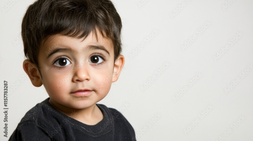 A portrait of a young child with expressive eyes and a neutral background. A portrait of a young child with expressive eyes and a neutral background.