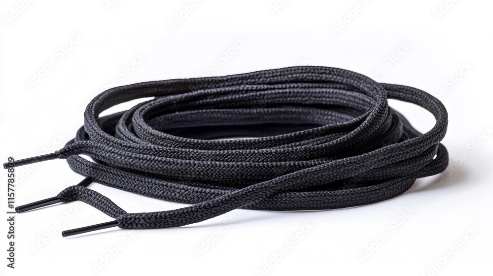 Black shoelaces on a white background. 80 centimeters in length. Black shoelaces on a white background. 80 centimeters in length.