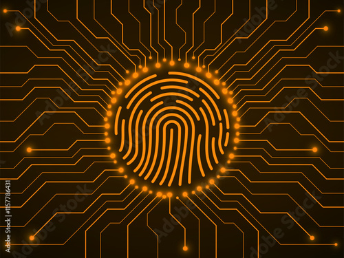 Fingerprint scanning on circuit board. Biometrics identification system. Technology concept. Vector illustration