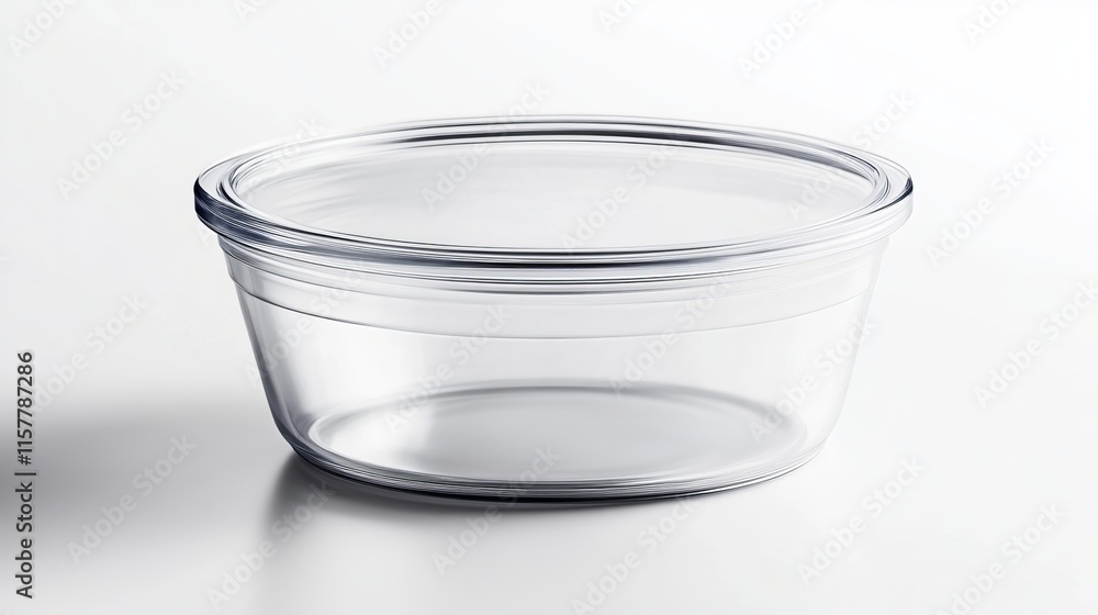 Clear glass food container with a lid, photographed separately on a white background. The image includes a clipping path for easy editing and use in design projects. Clear glass food container with a lid, photographed separately on a white background. The image includes a clipping path for easy editing and use in design projects.