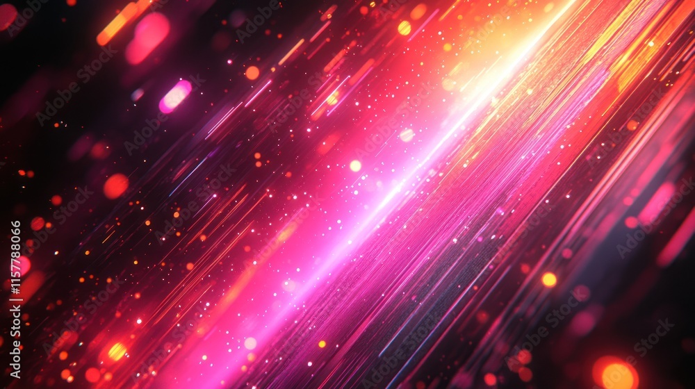 Obraz premium A vibrant abstract background with streaks of light and glowing particles.