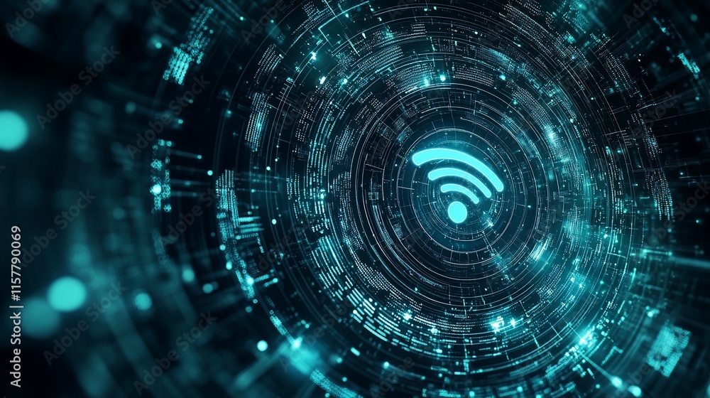 Abstract digital representation of Wi-Fi connectivity in a tech-inspired design. Abstract digital representation of Wi-Fi connectivity in a tech-inspired design.