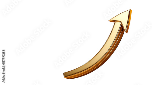 3D render of a rising gold arrow on a transparent background for graphics and design purposes
