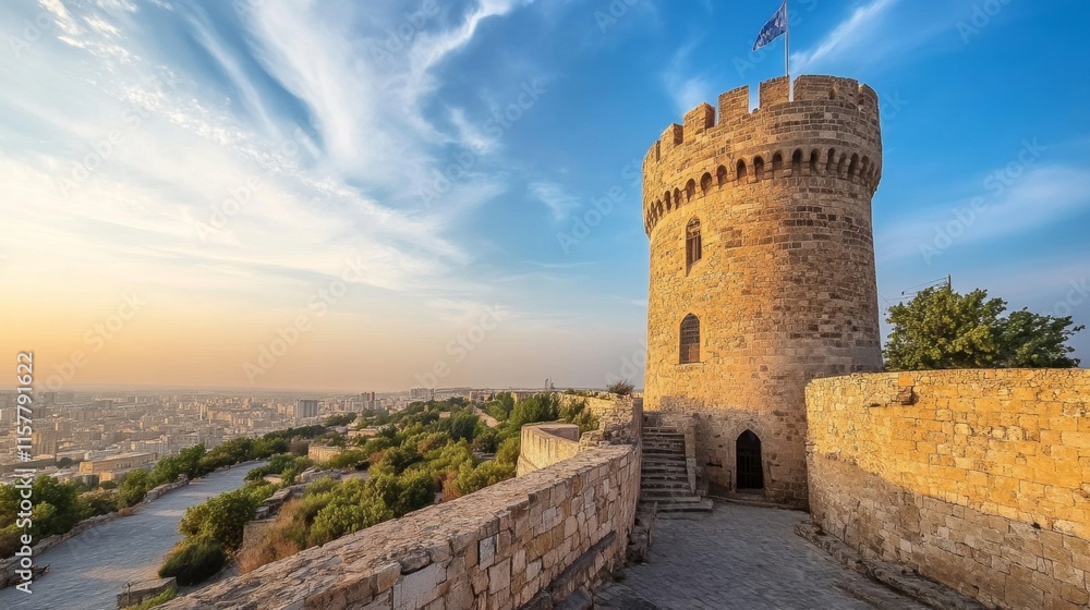 Majestic Ancient Tower with Cityscape View Majestic Ancient Tower with Cityscape View