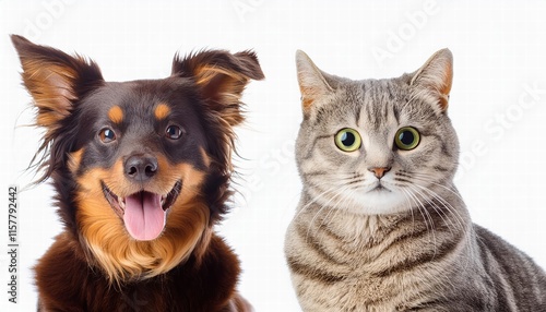 Happy Dog and Cat Isolated on Transparent Background Adorable Pets Together, Showcasing Their Playful Nature and Friendship, Perfect for Illustrations, Designs, and PetThemed Projects photo