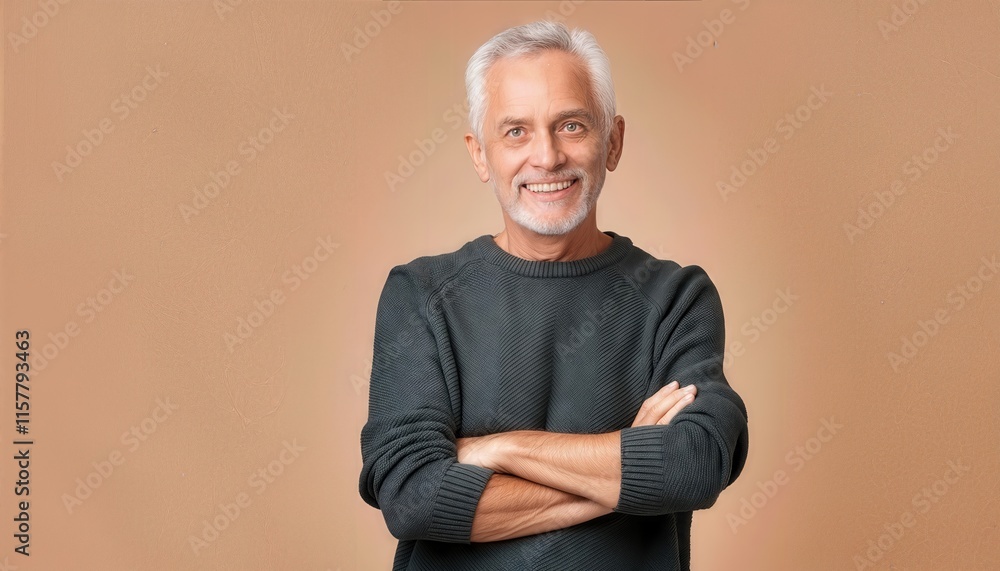 Joyful Elderly Man Standing Confidently with Arms Crossed, Smiling at the Camera A Portrait of Happiness and SelfAssurance in His Golden Years Joyful Elderly Man Standing Confidently with Arms Crossed, Smiling at the Camera A Portrait of Happiness and SelfAssurance in His Golden Years