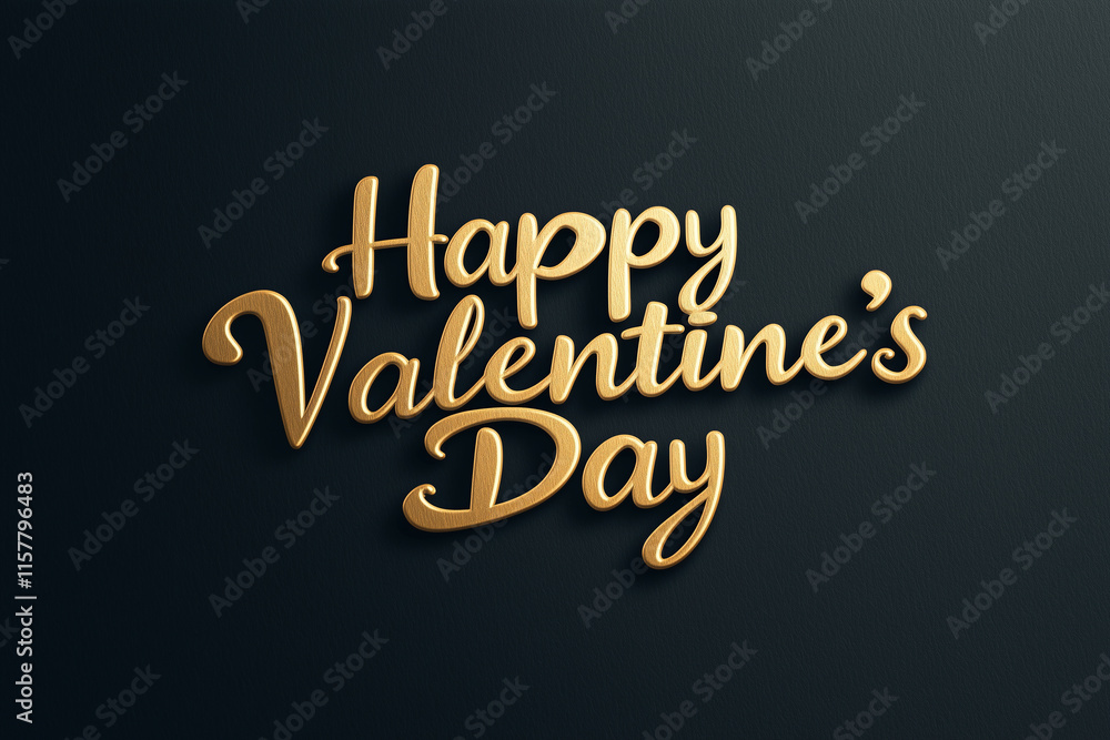 Obraz premium Happy Valentine's Day written in a golden font on a dark textured paper background. Luxurious and elegant look.