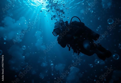 Wallpaper Mural Silhouette of a scuba diver releasing bubbles underwater. Torontodigital.ca