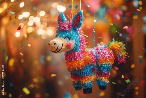 Vibrant pinata celebration festive party colorful decoration indoor event lively atmosphere joyful concept photo